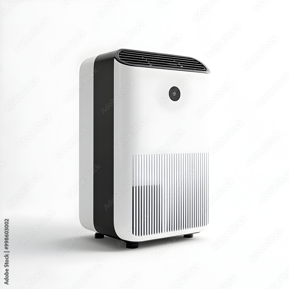 Sleek and Minimal Compact Dehumidifier Sitting on a Pristine White Background Sleek and Minimal Compact Dehumidifier Sitting on a Pristine White Background