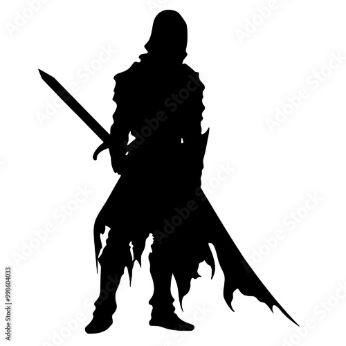 Monochromatic Silhouette of  warrior with a sword vector illustration