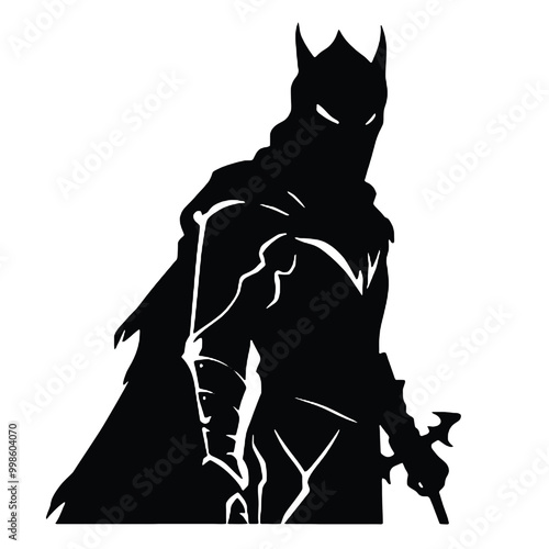 Monochromatic Silhouette of  warrior with a sword vector illustration