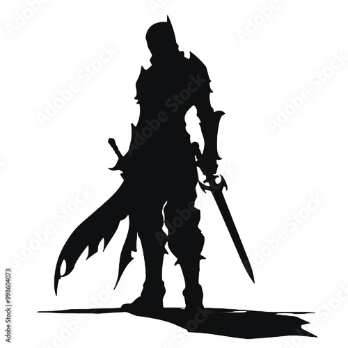 Monochromatic Silhouette of  warrior with a sword vector illustration