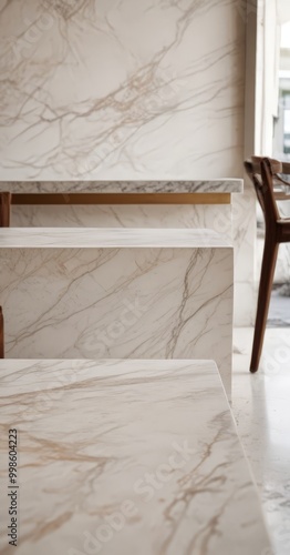 Marble countertop with a wooden chair in the background