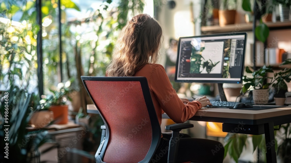 Woman Adjusting Ergonomic Office Chair for Comfort Woman Adjusting Ergonomic Office Chair for Comfort