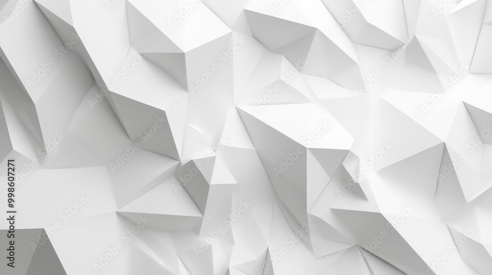 Clean and crisp white low poly texture rendered in 3D, showcasing a sophisticated geometric pattern Clean and crisp white low poly texture rendered in 3D, showcasing a sophisticated geometric pattern