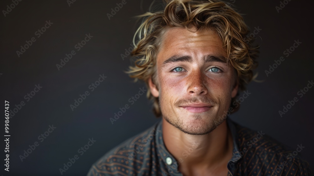 A man with a beard and blue eyes is smiling at the camera A man with a beard and blue eyes is smiling at the camera