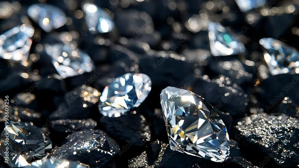 Shiny diamonds in various sizes, Many shiny diamonds on Coal	