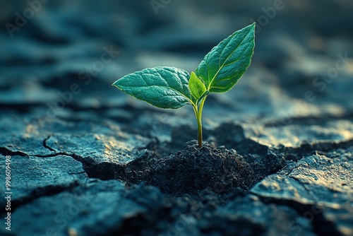 Close-Up of a Thriving Green Plant Emerging from Soil with Vibrant Leaves and Healthy Growth