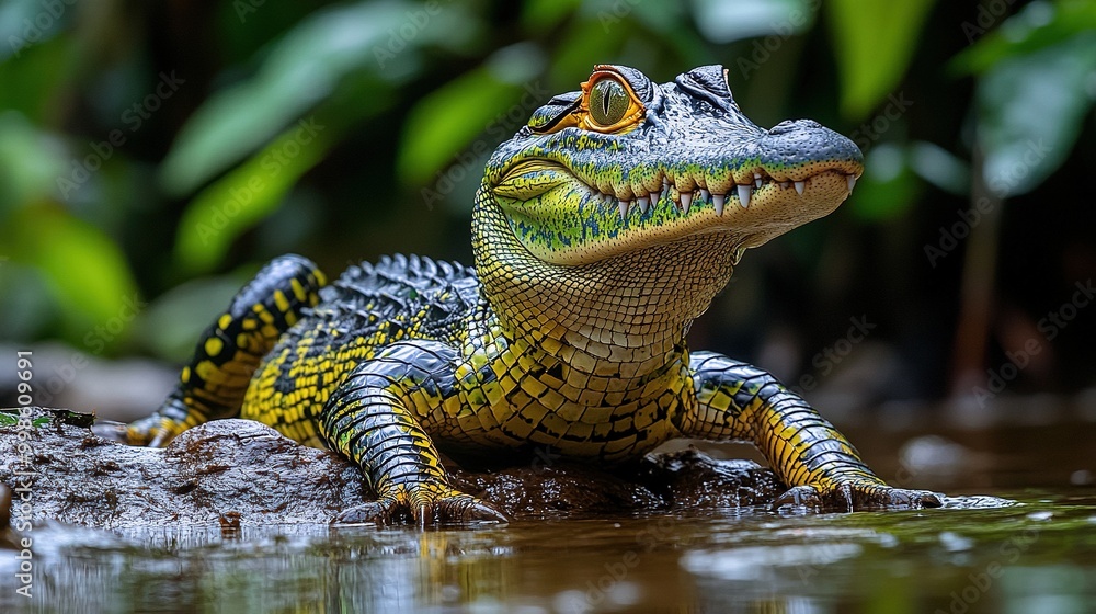 Close-Up of a Vibrant Green Crocodile Showcasing Its Textured Skin and Striking Features in Nature Close-Up of a Vibrant Green Crocodile Showcasing Its Textured Skin and Striking Features in Nature