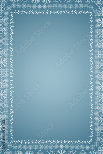 Winter snow frame. Christmas Snowflakes border. Snowy frame frozen background