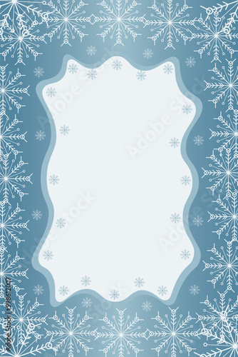 Winter snow frame. Christmas Snowflakes border. Snowy frame frozen background