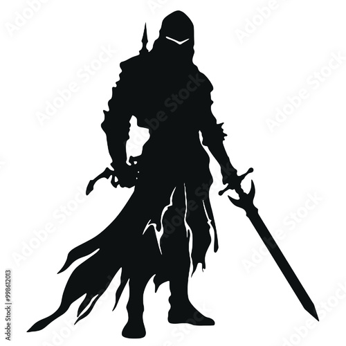 warrior with a sword silhouette vector illustration