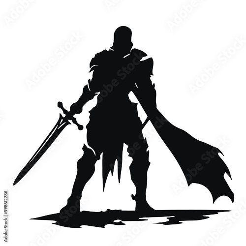 warrior with a sword silhouette vector illustration