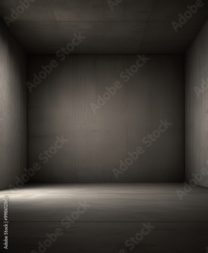 A dimly lit, empty room with a concrete floor and walls, creating a sense of solitude and tranquility