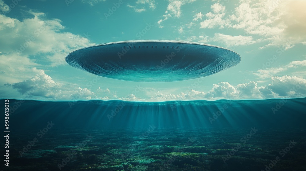Obraz premium A large, alien-like object is floating above the ocean