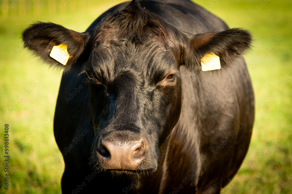 Black angus portrait on summer day in sunlight Black angus portrait on summer day in sunlight