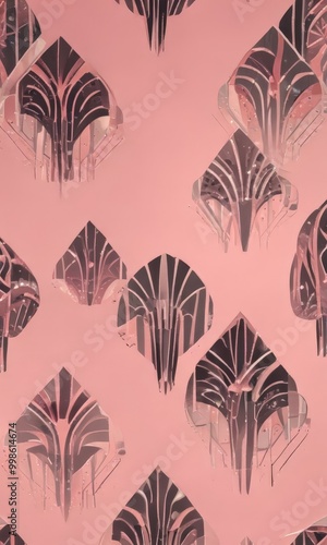 a repeating pattern of stylized, abstract floral or leaf-like shapes in shades of pink and black against a light pink background