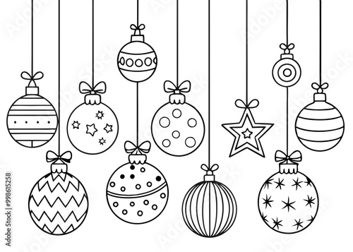 Simple contours of Christmas decorations and toys, ideal for holiday and festive designs