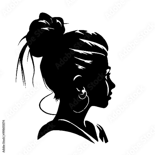 Monochromatic Silhouette of  Messy Bun Girl vector illustration