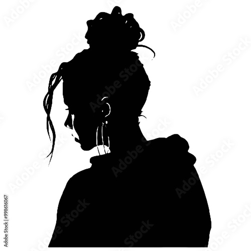 Monochromatic Silhouette of  Messy Bun Girl vector illustration