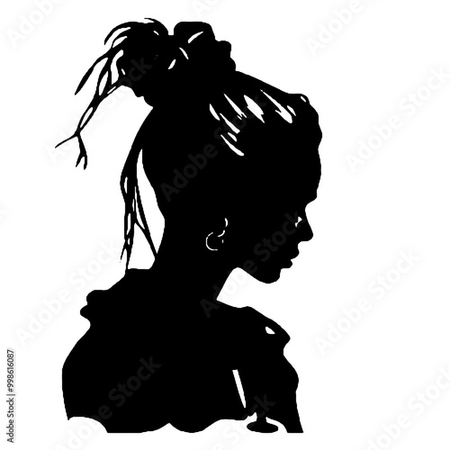 Monochromatic Silhouette of  Messy Bun Girl vector illustration