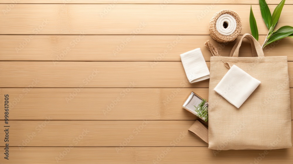Eco-Friendly Products on Wooden Background Eco-Friendly Products on Wooden Background