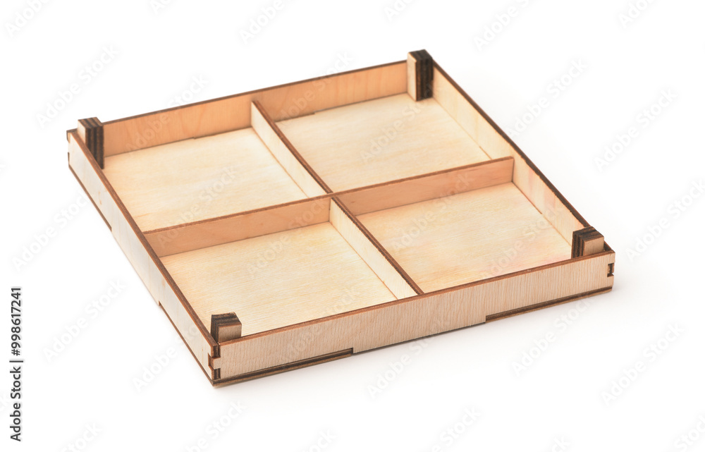Empty wooden four compartments packaging tray Empty wooden four compartments packaging tray
