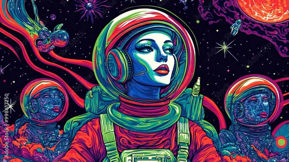 Cosmic Girl Astronaut Illustration Cosmic Girl Astronaut Illustration