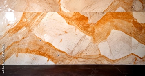 a large, abstract marble wall with a mix of light and dark brown hues, creating a sense of depth and texture