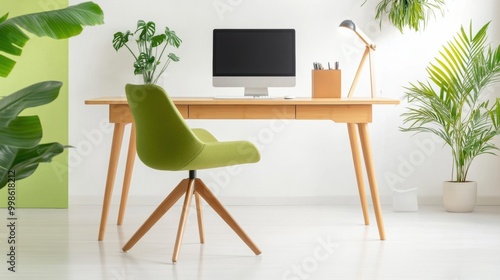 Modern Home Office Setup with Green Accents