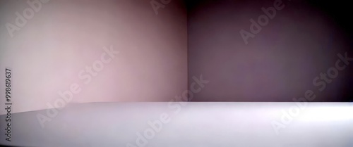 A minimalist white wall and a gray wall, with a white surface in the foreground