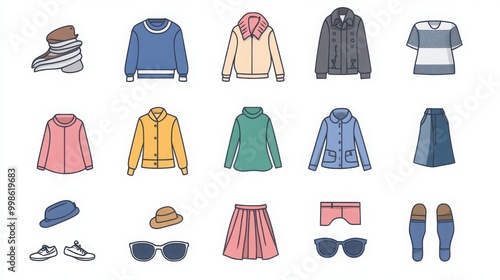 Clothing thin line icon set.