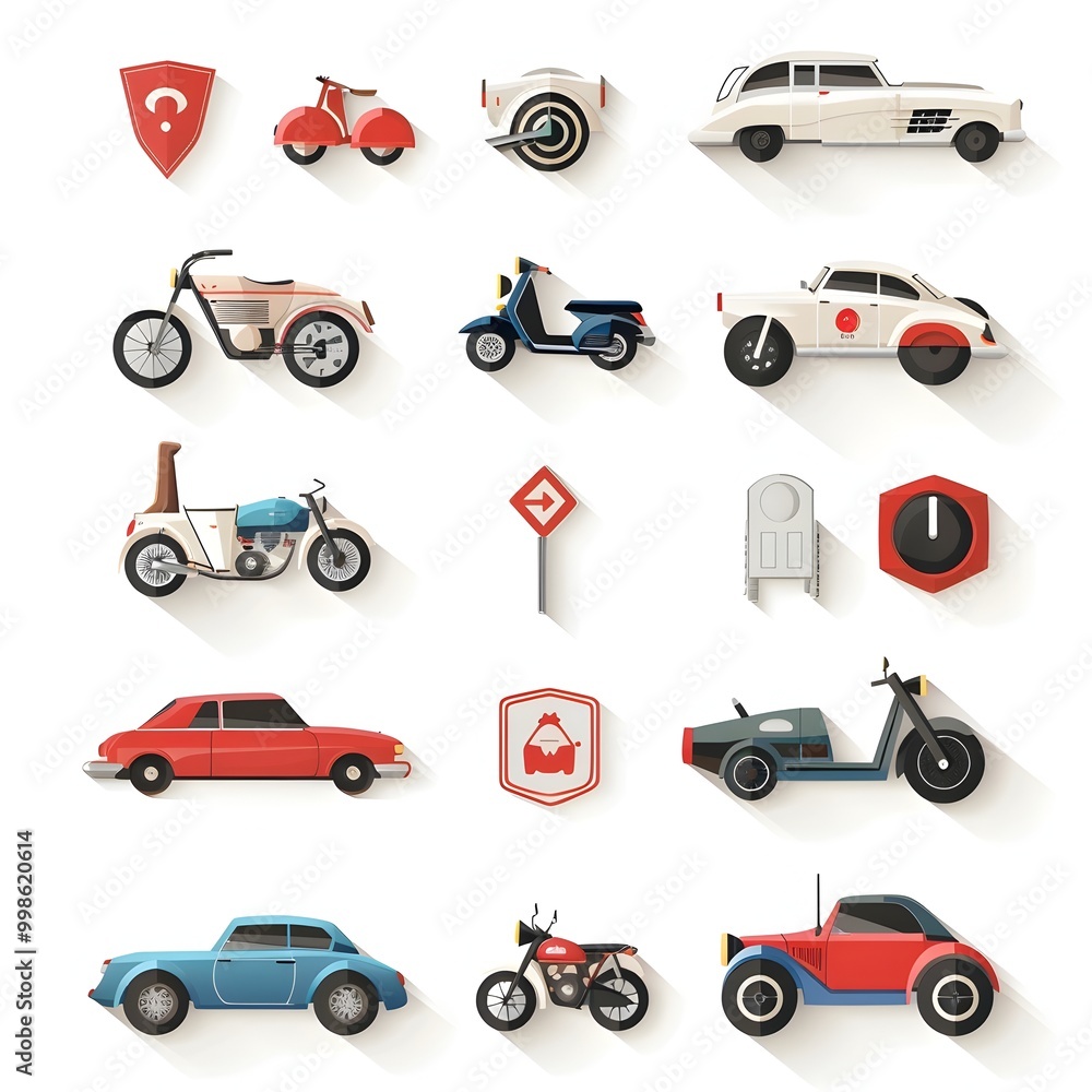 Naklejka premium Sleek Modern Automotive Icon Collection on Isolated White Background