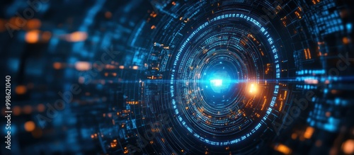 Wallpaper Mural Abstract futuristic background with glowing blue and orange rings and data. Torontodigital.ca