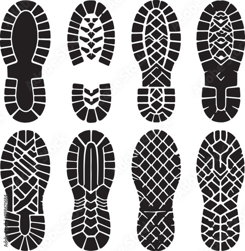 Different black shoe soles and collection Set in different styles