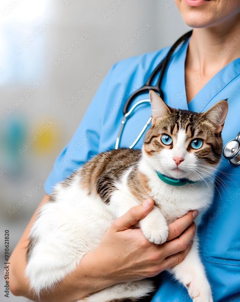 Closeup Portrait Of Healthy Domestic Cat In Veterinarian's Hands. Cropped Shot Of Doctor Caring For Animal At Vet Clinic Concept. Closeup Portrait Of Healthy Domestic Cat In Veterinarian's Hands. Cropped Shot Of Doctor Caring For Animal At Vet Clinic Concept.