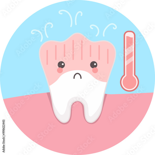 Cute tooth with sensitivity to hot food. Vector illustration.