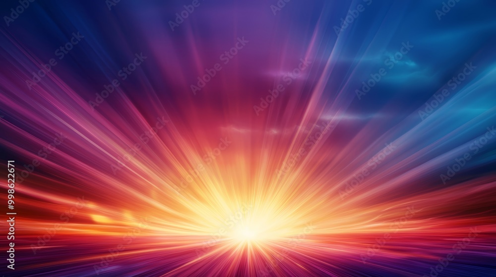 Obraz premium Light bursts spreading from a central point, subtle pastel colors blending in a radiant display, representing peaceful illumination