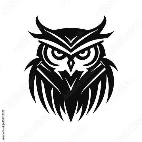 Monochromatic Silhouette of owl logo vector illustration