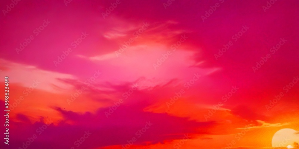 Naklejka premium A vibrant sunset sky with pink and orange clouds, creating a breathtaking and serene atmosphere