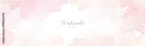 Blush pink watercolor fluid painting vector design card. Dusty rose and white marble geode frame. Spring wedding invitation. Petal or veil texture. Dye splash style. Alcohol ink.Isolated and editable