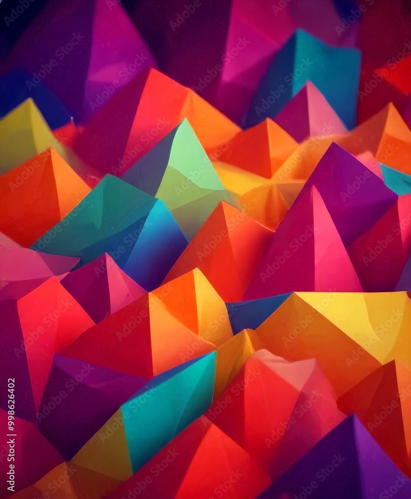 a vibrant abstract composition of overlapping triangular shapes in a variety of bright colors, including shades of pink, orange, yellow, green, blue, and purple a vibrant abstract composition of overlapping triangular shapes in a variety of bright colors, including shades of pink, orange, yellow, green, blue, and purple
