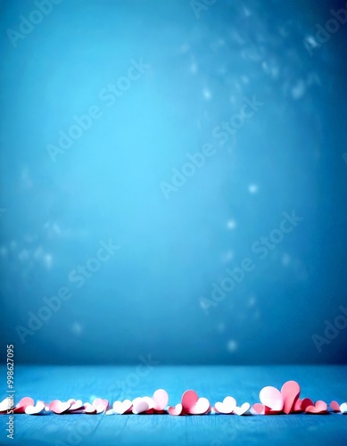 Pink hearts on a blue background photo