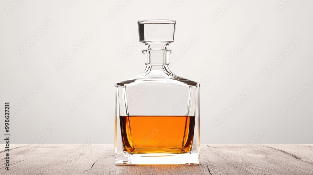 Elegant Glass Decanter Filled with Amber Liquid Elegant Glass Decanter Filled with Amber Liquid