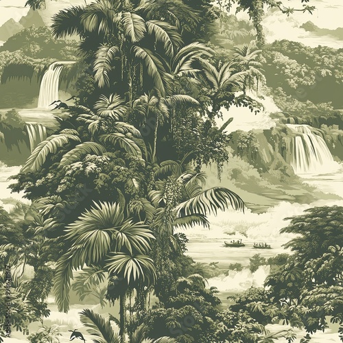 A lush, tropical landscape ...