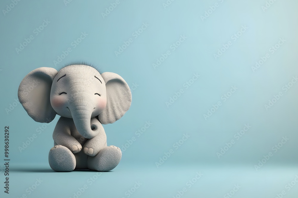3D illustration of cute sad baby elephant, blue background 3D illustration of cute sad baby elephant, blue background