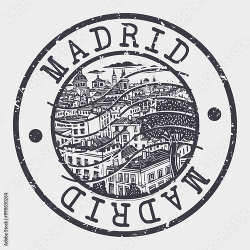 Madrid Stamp Postal. Silhouette Seal. Passport Round Design. Vector Icon. Design Retro Travel. National Symbol.	
