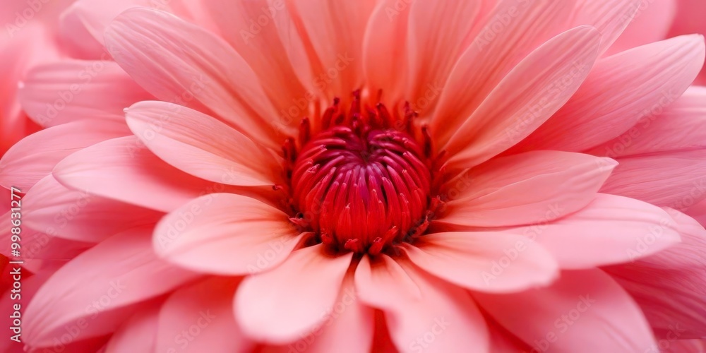 Obraz premium A close-up pink flower with a red center, showcasing its intricate petals and vibrant center