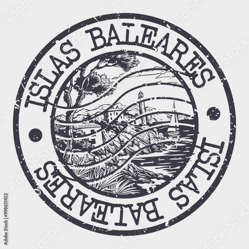 Islas Baleares Stamp Postal. Silhouette Seal. Passport Round Design. Vector Icon. Design Retro Travel. National Symbol.	
