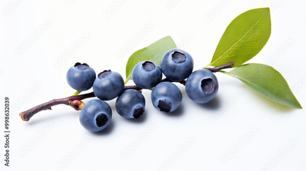 branch with blueberries on the white background branch with blueberries on the white background