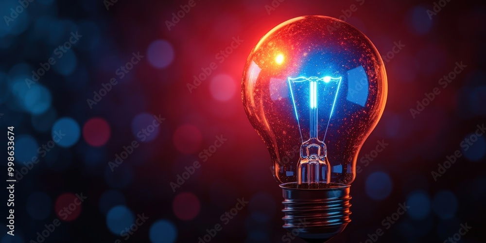 Glowing Light Bulb with Blue and Red Lights Glowing Light Bulb with Blue and Red Lights