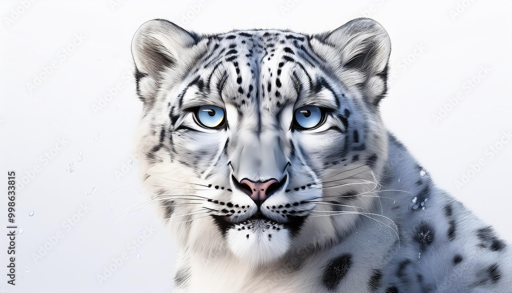Close up portrait of a snow leopard with piercing blue eyes. Close up portrait of a snow leopard with piercing blue eyes.